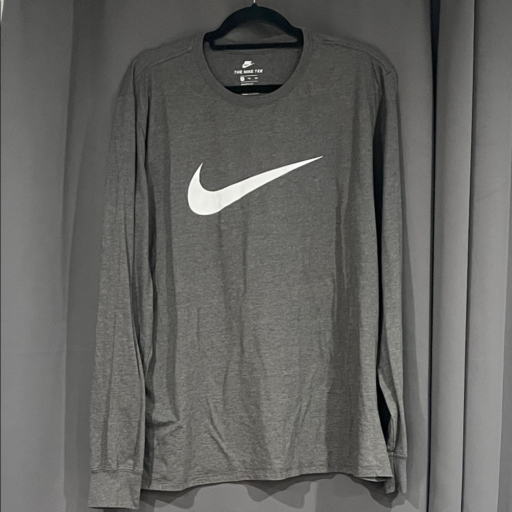 Nike Men's Charcoal Long Sleeve Cotton Tee Athletic Cut 2XL
